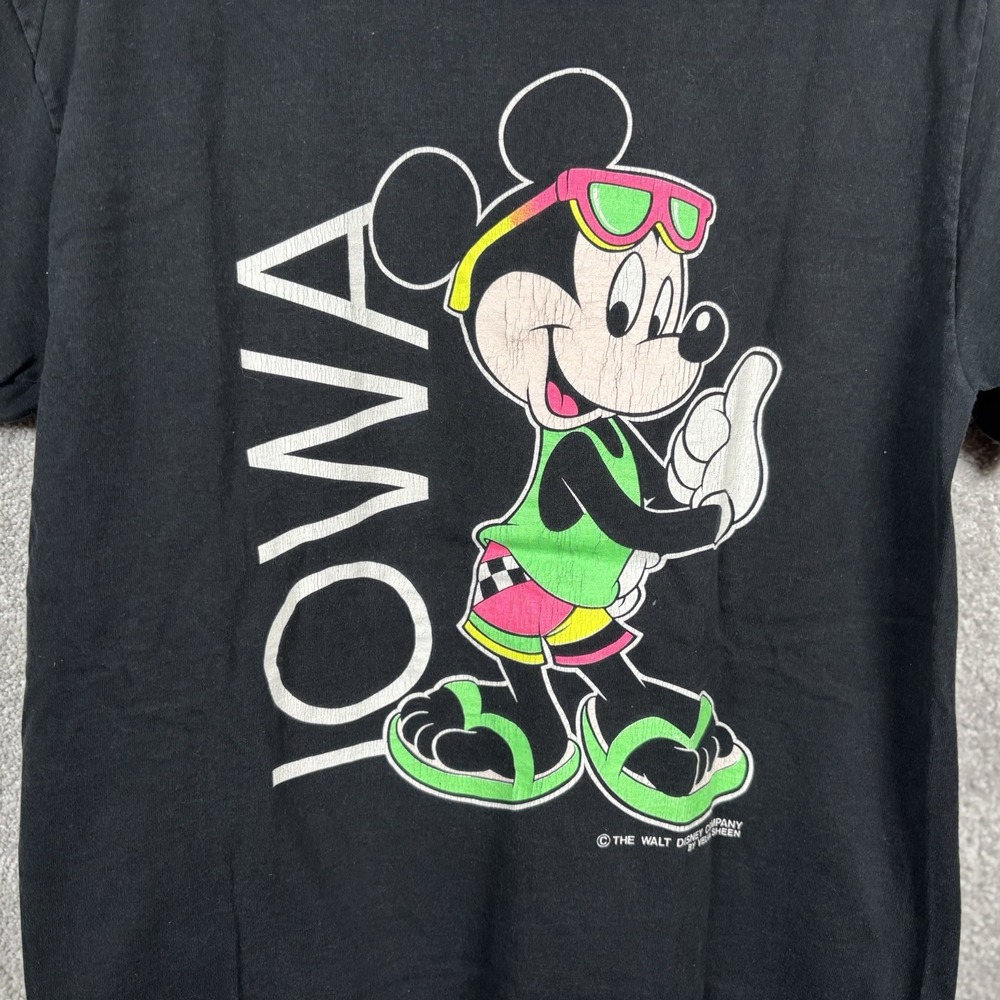 Mickey‎ Mouse Tshirt Iowa Walt Disney M Velva Sheen Black Beach Vacation Vtg 90s